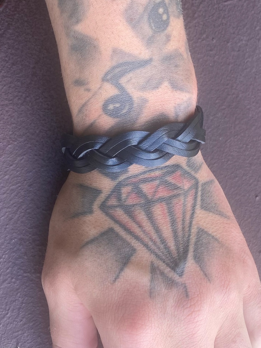 Twisted Black Leather Braided Cuff Bracelet (7 - 8.5”) Adjustable